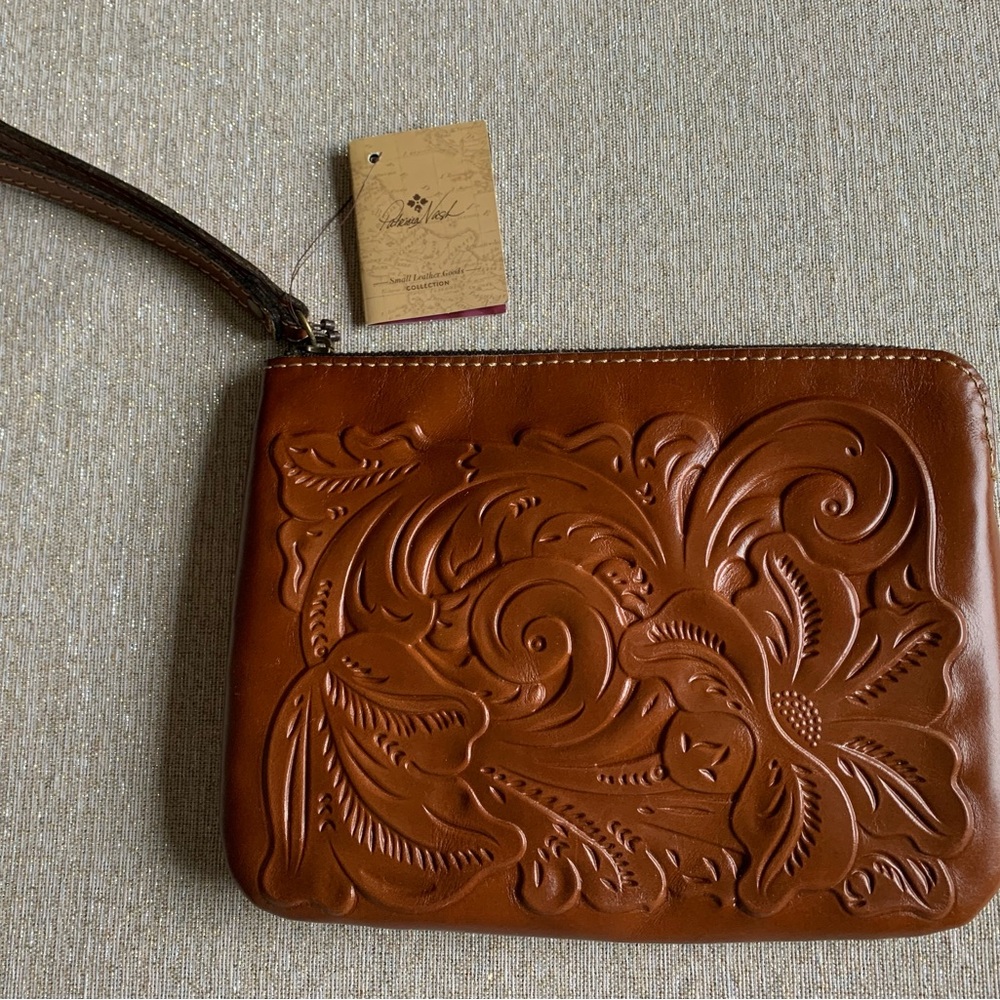 Patricia Nash ~Embossed Brown Leather Wristlet~$50